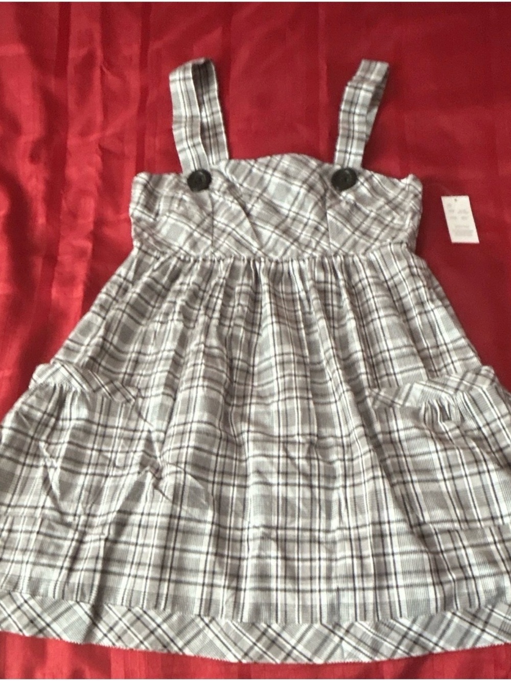 Girls Plaid Pinafore Dress with Button Straps - Gray